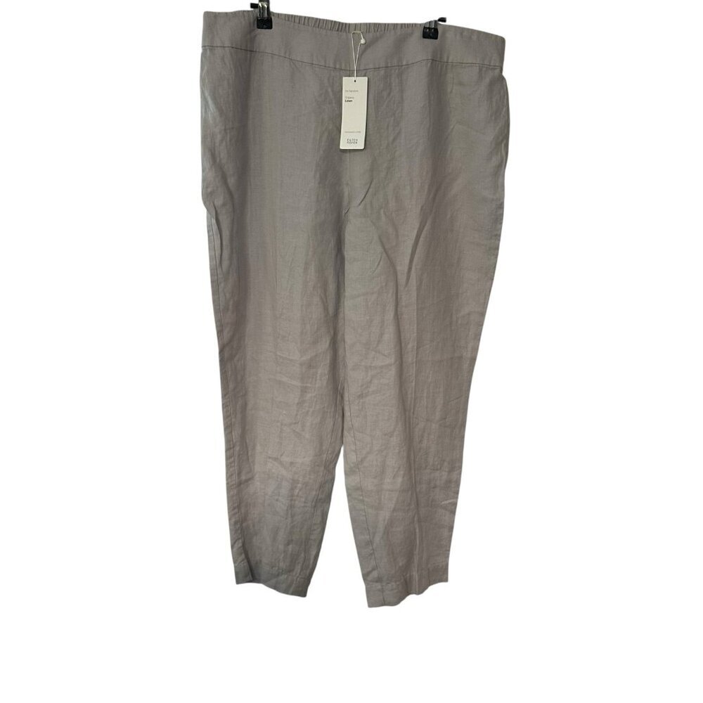 NWT Eileen Fisher Silver Organic Linen Ankle Length Pull-on Pants Size Large